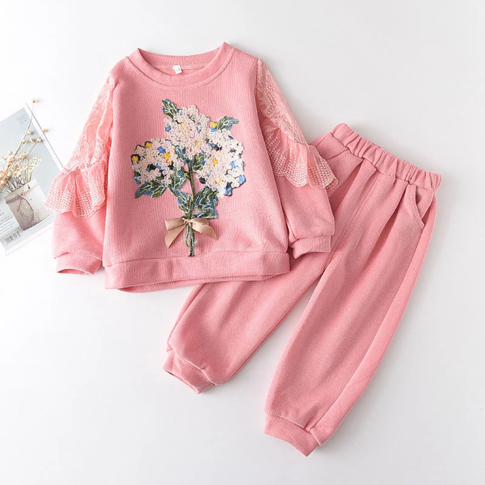 Toddler Girl Clothing Spring And Autumn Long Sleeve Clothes Set Floral Print Sweatshirt And Solid Pants Girls Sets 1 2 3 4 Years