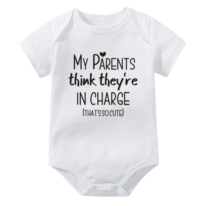 My Parents Think They're in Charge Printed Baby Bodysuit Short Sleeve Cotton Newborn Romper Infant Jumpsuit Best Gifts