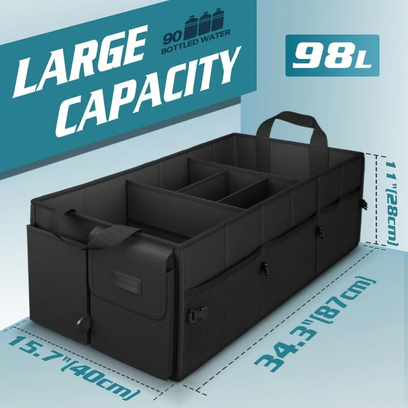 

Очень большой складной органайзер для багажника автомобиля объемом 98 л со съемными перегородками и регулируемыми ремнями для внедорожника-фургона