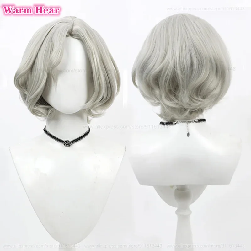 

Новый! Аниме Mithrun Синтетический парик Короткие бежевые серые вьющиеся волосы Парик для косплея Термостойкие волосы Парики для Хэллоуина + бесплатная шапочка для парика