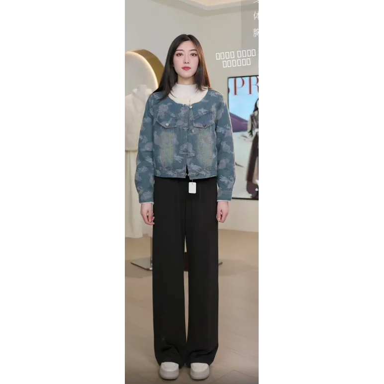 

Джинсовая национальная верхняя одежда Jaet, мягкая одежда Cleanfit, свободное длинное пальто с высоким воротником для женщин, повседневная одежда, трикотажное