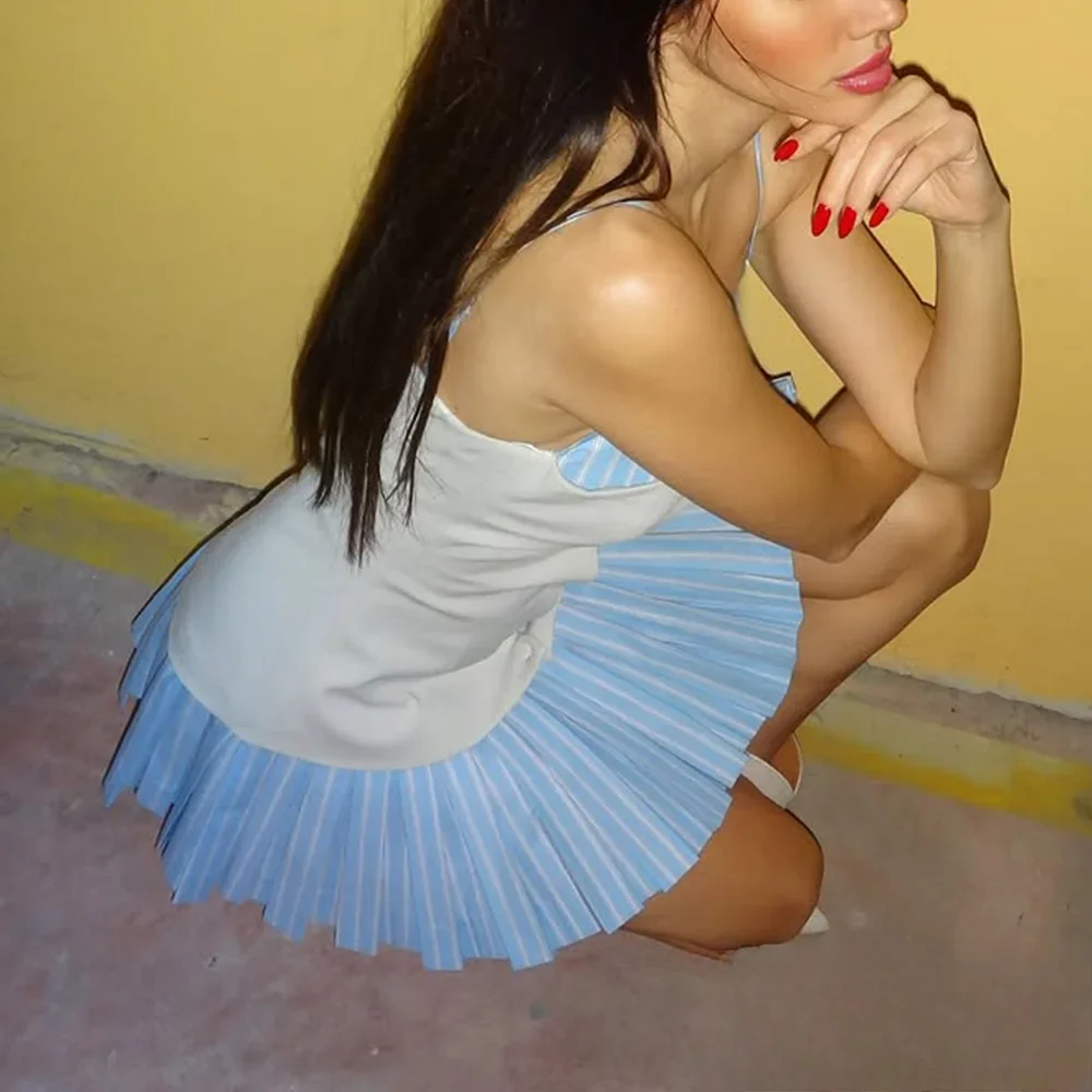 فستان KONDALA للسيدات لخريف أزرق وأبيض قصير فستان كامي بأزرار مخططة جديد 2025 لربيع وصيف رومانسي لقضاء العطلات على الشاطئ فستان قصير