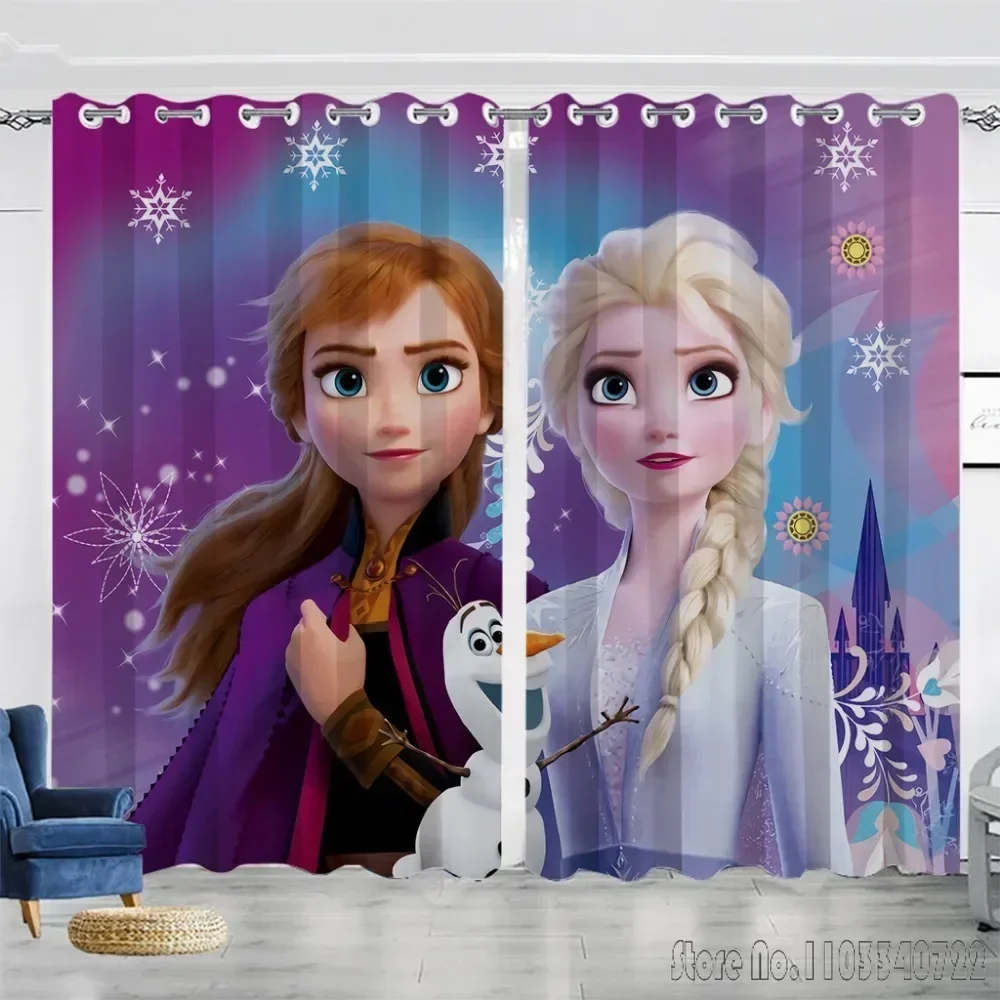 Starry Sky Olaf Frozen Princess Anna Elsa Window Curtain 3D Print Blackout Curtains Living Room Bedroom Decor Kids Gift