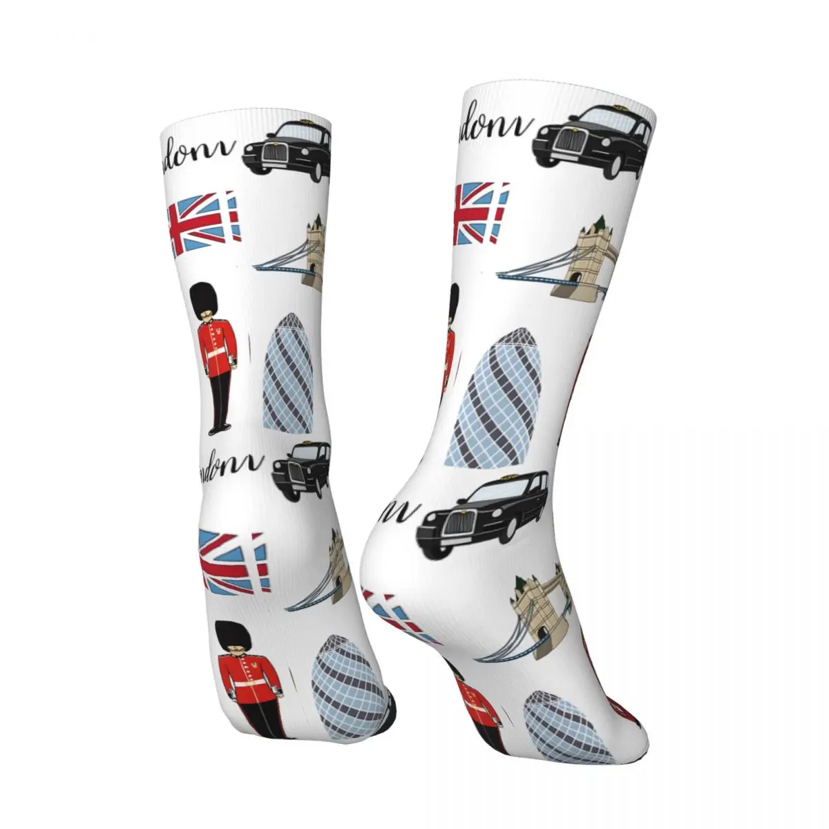 London England Sticker Set Big Ben Tower Bridge Sticker Men\'s Socks Retro Harajuku Europe Street Style Novelty Pattern Crew Sock