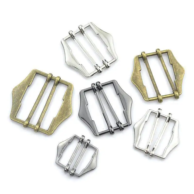 3 Pcs/pack Metal Two Slides Tri-Glide Buckles for Suit Vest Shoulder Leather Bag Strap Belt Slider Adjustment Rectangle Buckle