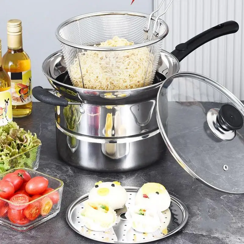 

Cooking Pot Deep Fryer Kitchen Fryer Pot Stainless Steel With Lid Kitchen Tool For French Fries Seafood Shrimp Onion