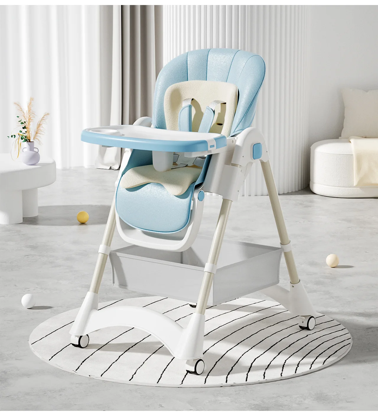 Multifunctional Children Dining Chair Foldable Baby Dining Table Chair Can Sit And Lie Adjustable Kids Feeding Chair With Wheel