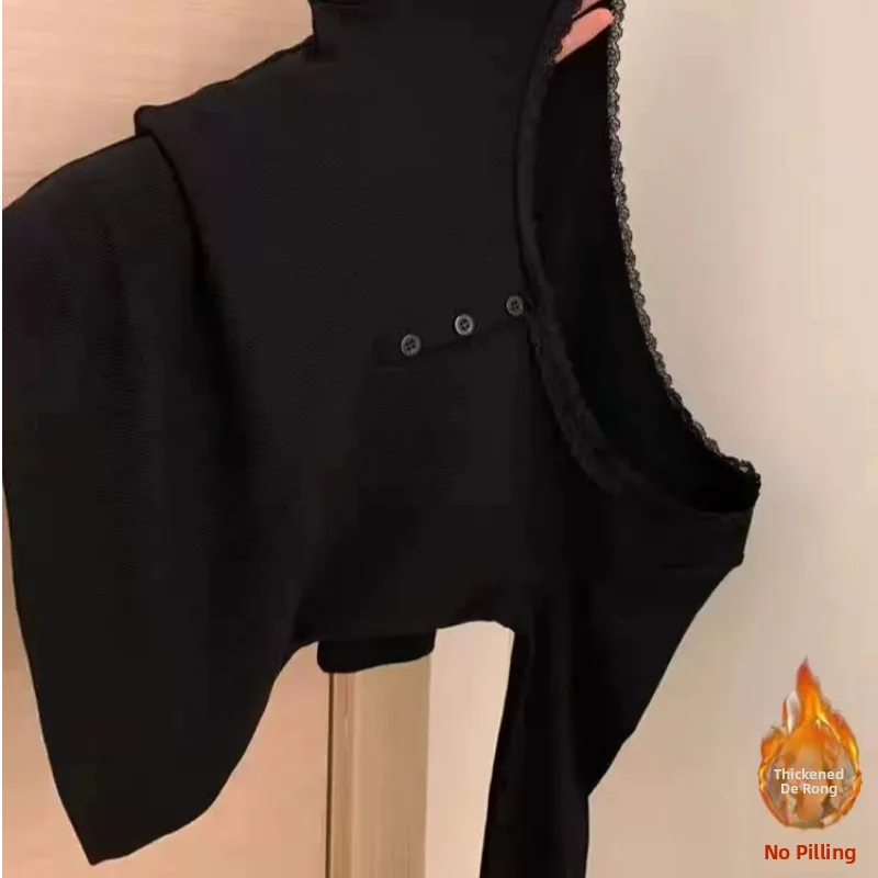 Camiseta interior de encaje adelgazante de manga larga para mujer, estilo princesa, engrosada, blanca, para otoño