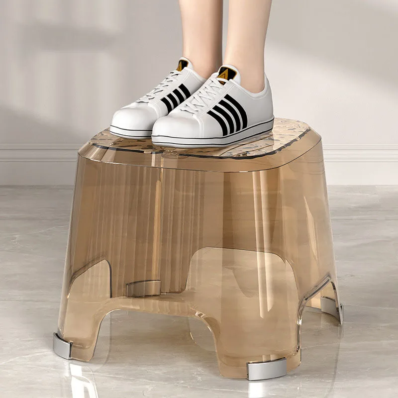 Transparent Acrylic Light Luxury Plastic Small Stool Bathroom Bathe Anti Slip Low Stools Thickened Small Ottoman Home Furniture