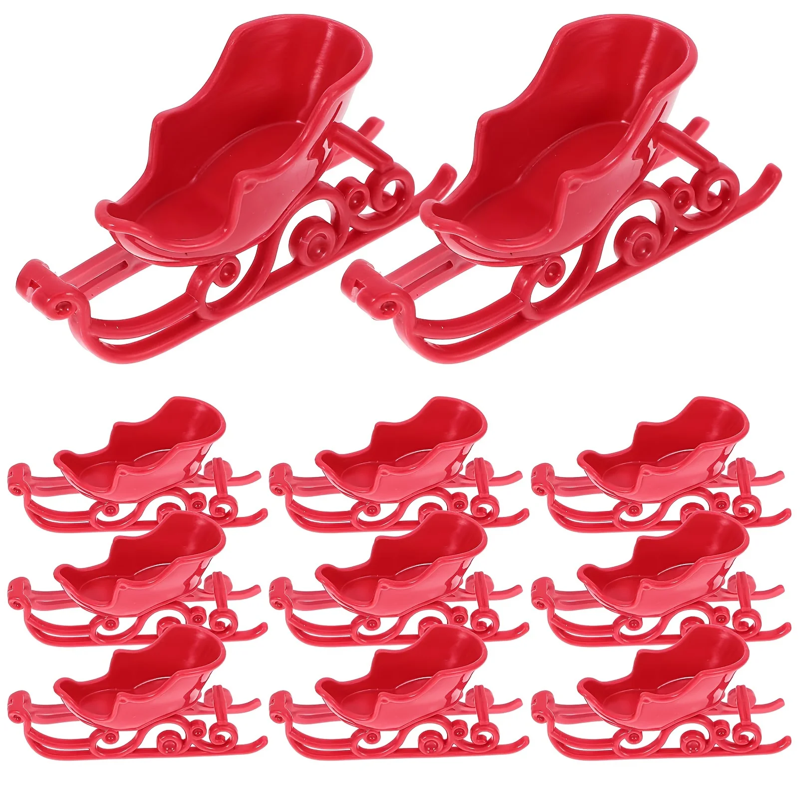 Rote Mini-Plastik-Schlitten-Weihnachtsornamente, Festliche Tisch- und Fensterdekoration, Festliche DIY-Weihnachtsdekoration