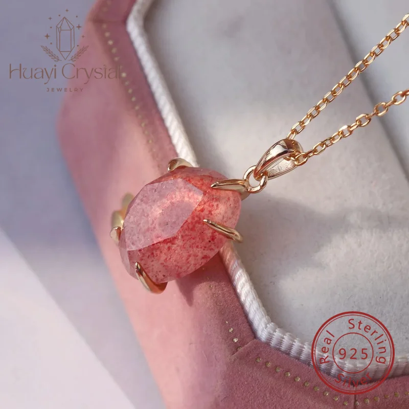 

Gazing Jewelry Asymmetrical natural strawberry crystal pendant 925 silver gold plated pendant necklace female casualstylish