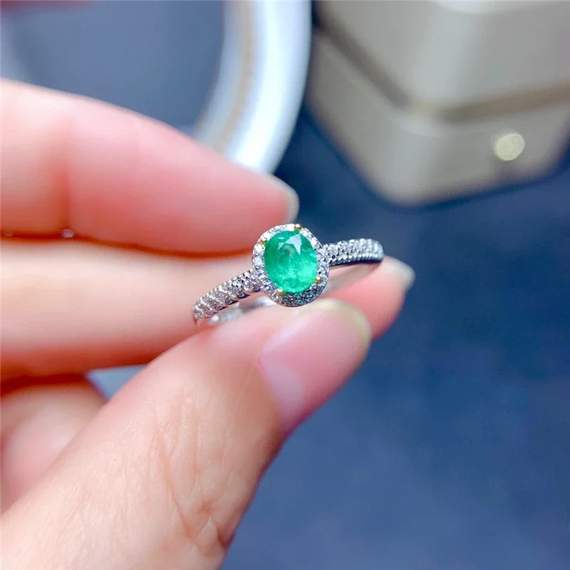 Natural Emerald Ring Women's 925 Sterling Silver 4*5mm Natural Stone High Jewelry Anniversary Resizable Rings for Women