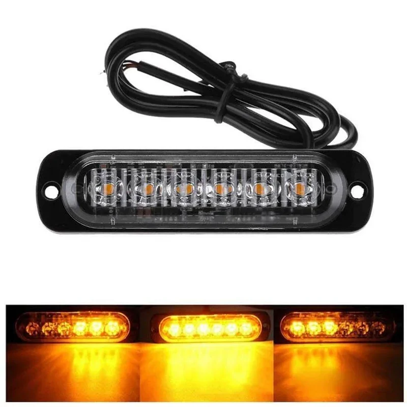 6 LED Truck Car Warning Lights Yellow White Blue Strobe Light Emergency Flashing Lamp 12-24V High Bright Lights