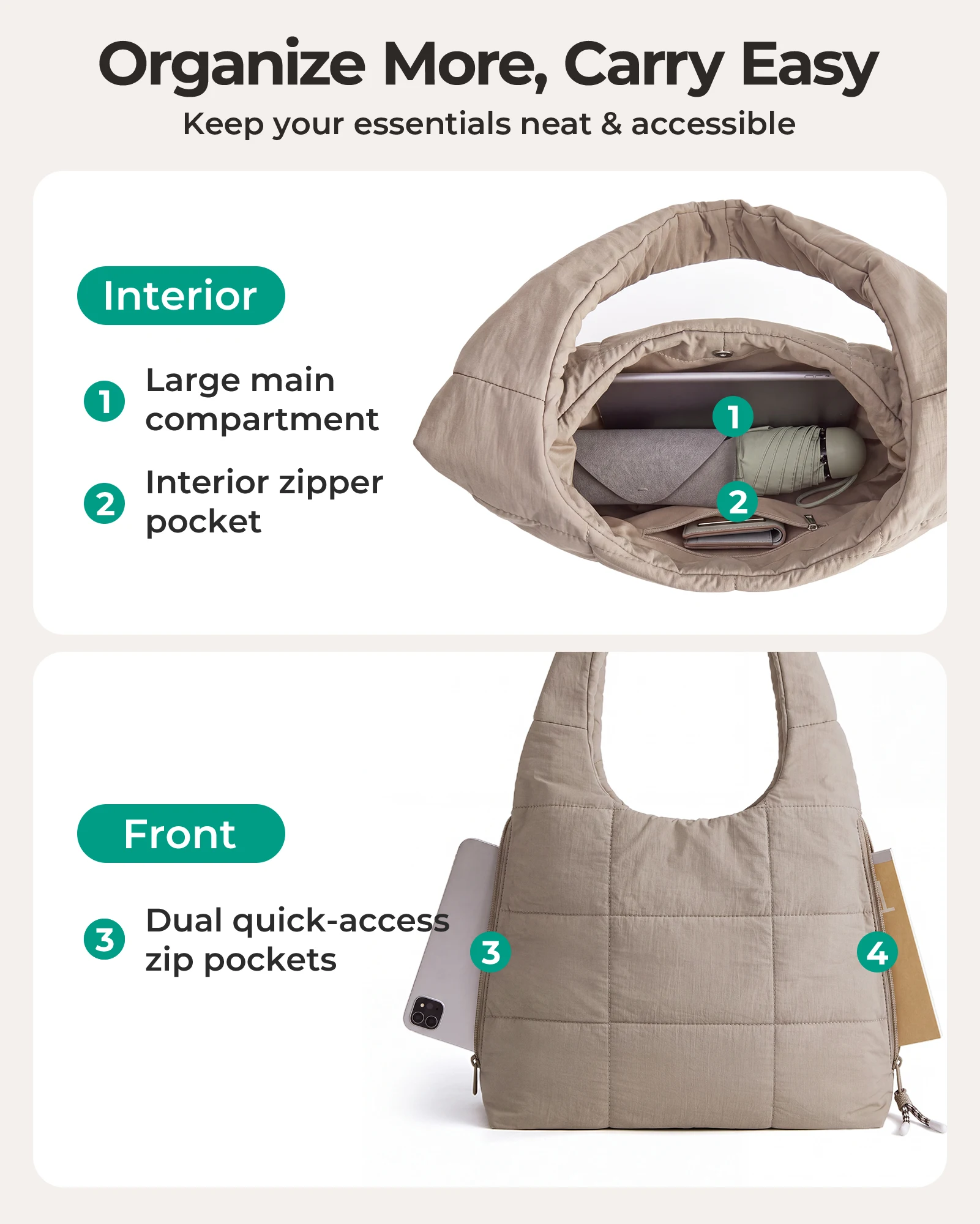 BAGSMART パフィー・ホーボーバッグ(女性用)。軽量で - Tote Bag Beach のレビューと価格