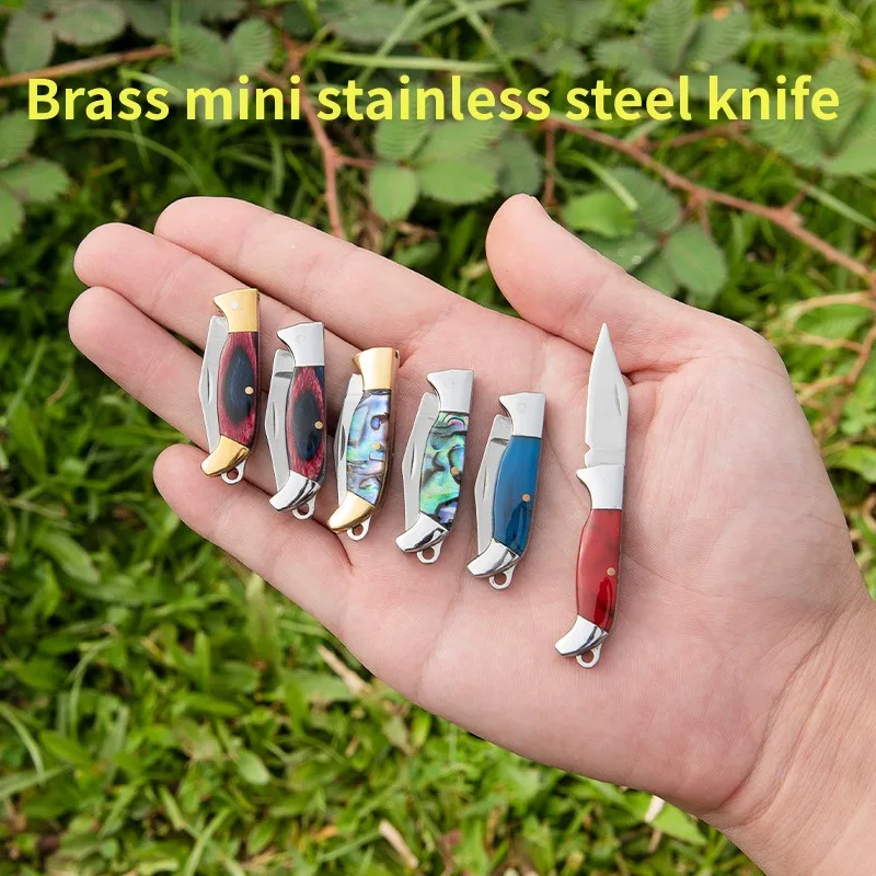 Aço inoxidável Folding Brass Knife Keychain, Mini pingente de frutas destacável, Presente Home portátil