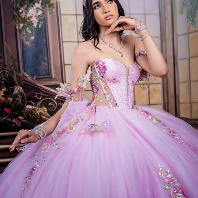 

Блестящее розовое платье Quinceanera с открытыми плечами, кружевное блестящее платье с длинным хвостом и большим бантом, платья de 15, Quinceanera ﻿ Настроить