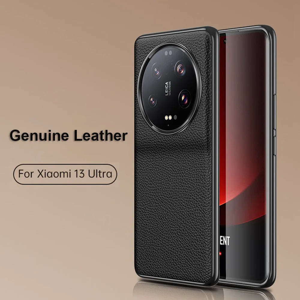 Genuine Leather Case For Xiaomi 13 Ultra Case Plating CD Pattern Lens Coque For Mi 13Ultra Cover Real Leather Shell