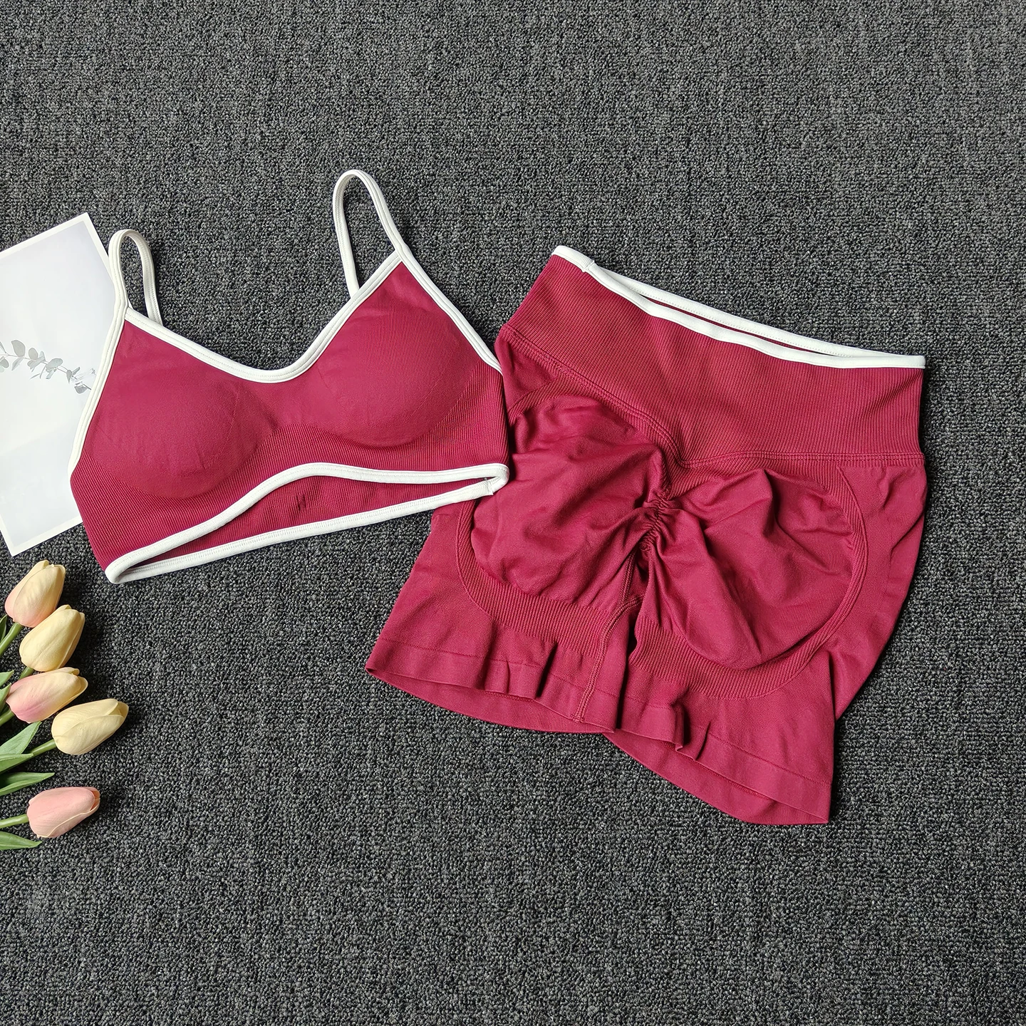 Peach Buttock Yoga Suit Women Gym Seamless Suspender Gathering Bra High Waist Hip Lifting Belly Tightening Shorts Fitness Set