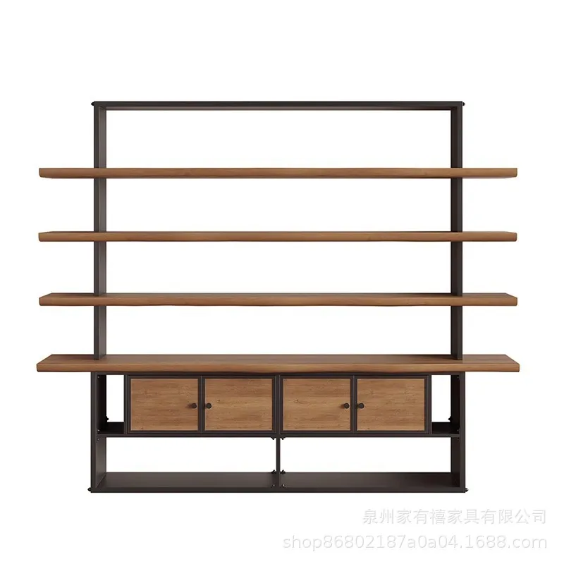 Solid wood bookshelf shelf floor-to-ceiling multi-layer display storage reading bookcase integrated against the wall living room