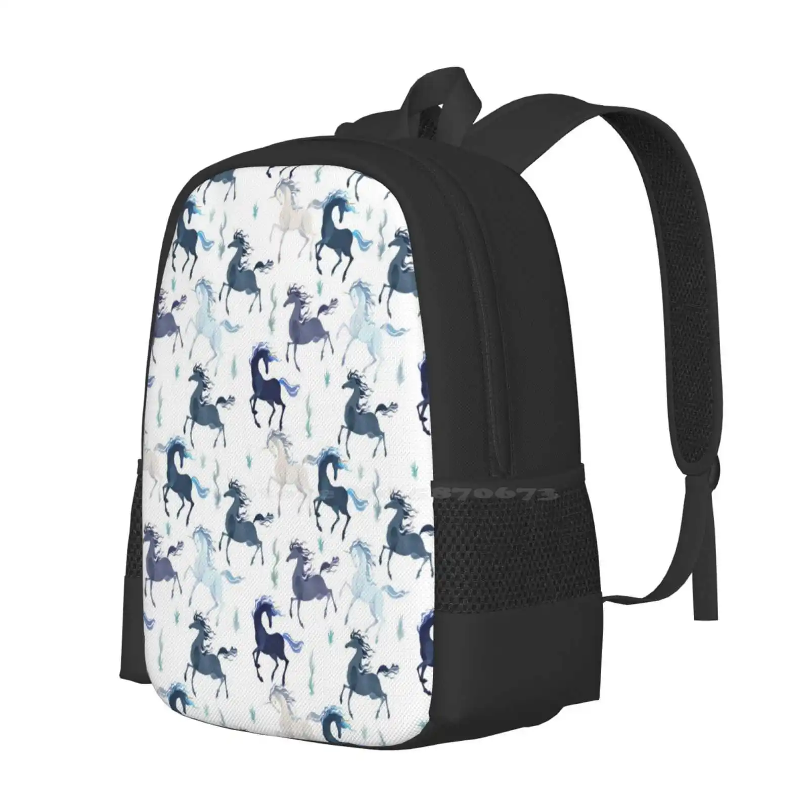 Unicorns Pattern Pattern Design Bag Student'S Backpack Unicorns Pattern Grass Horses Equine Fantasy Myth Free Animals Story