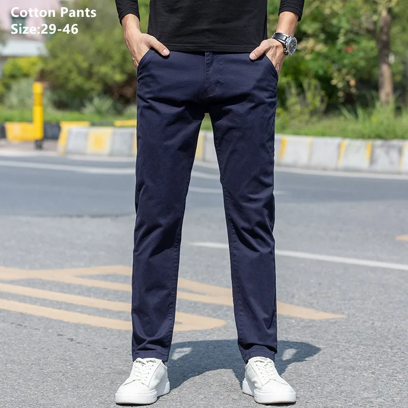 

Cotton Pants Men High Quality Business Straight Casual Stretch Plus Size 46 44 Male Trousers Slim Fit Pencil Office Work Clothes