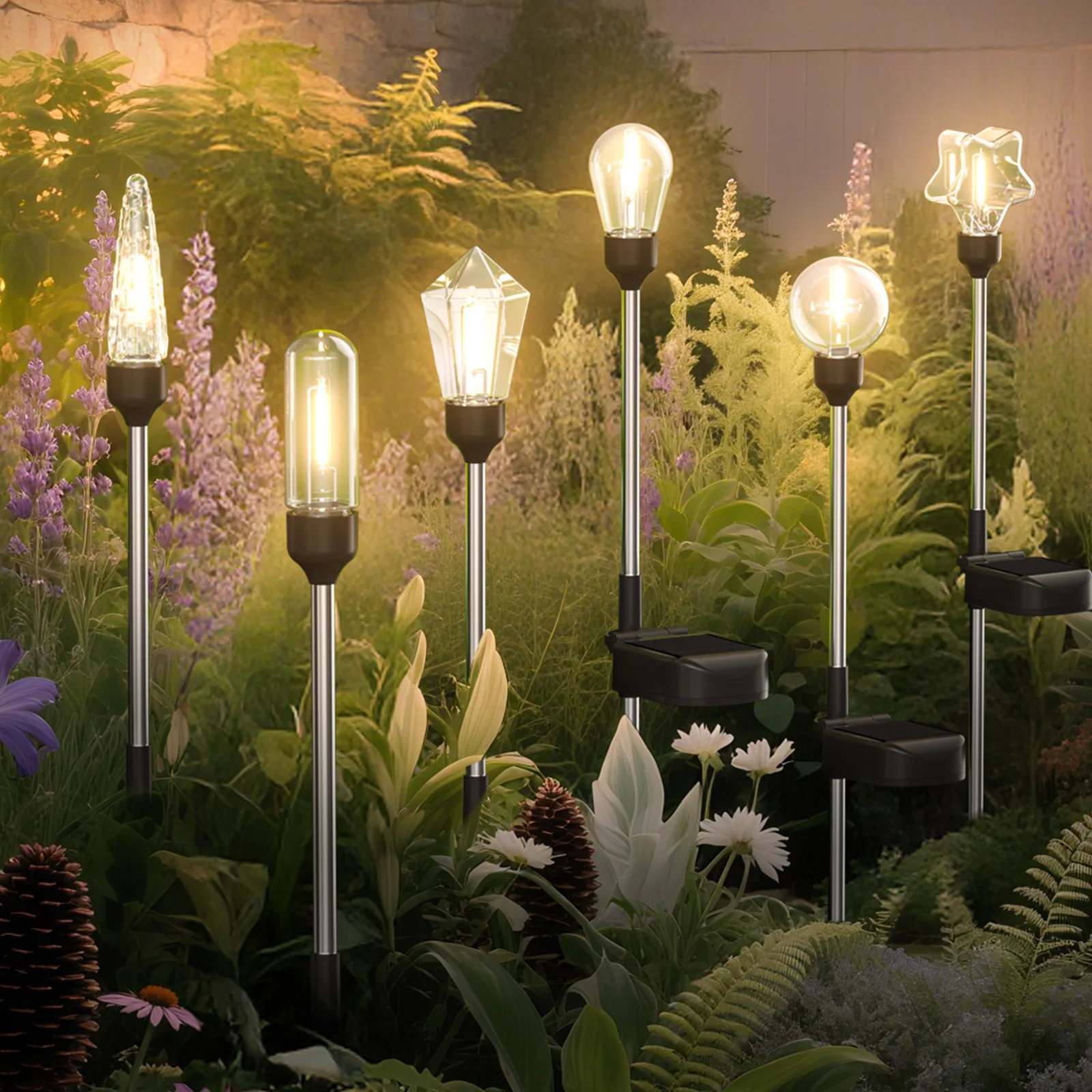 2pcs Solar Outdoor Garden Light Household Rainproof Tungsten Lawn Ground Lamp Atmosphere Decorative Wireless Street Light