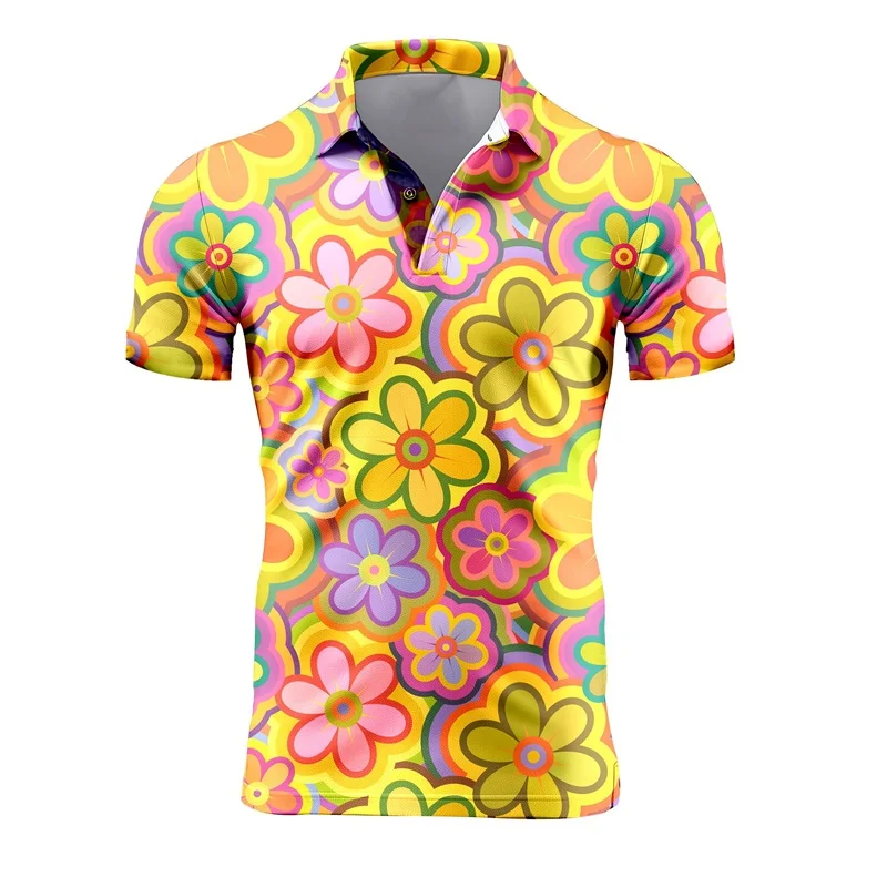 Men's Retro Short-sleeved Polo Shirt 3d Full Printed Floral T-shirt Men's Summer Casual Trend Oversized T-shirt Male Clothing