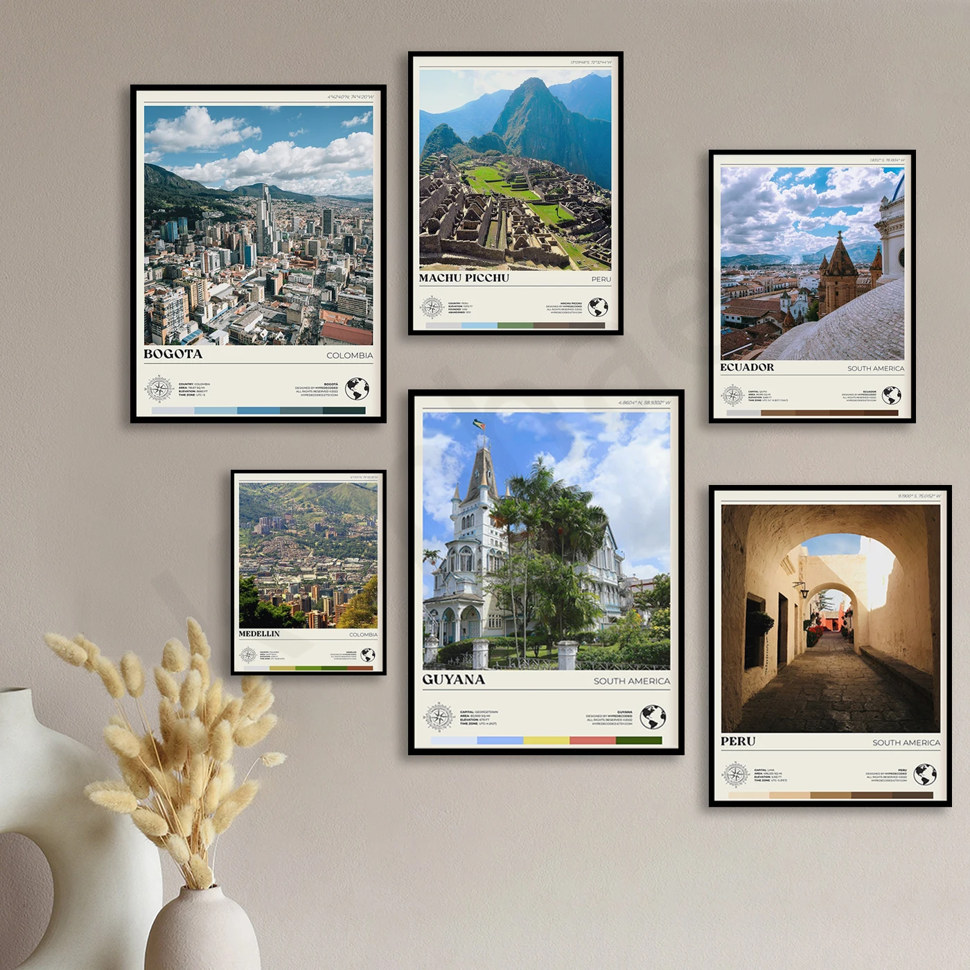 غيانا كاراكاس ميديلين بيرو الإكوادور ماتشو بيتشو بوجوتا تشيلي ساو باولو البرازيل. ملصق المناظر الطبيعية للسفر في المدينة #2