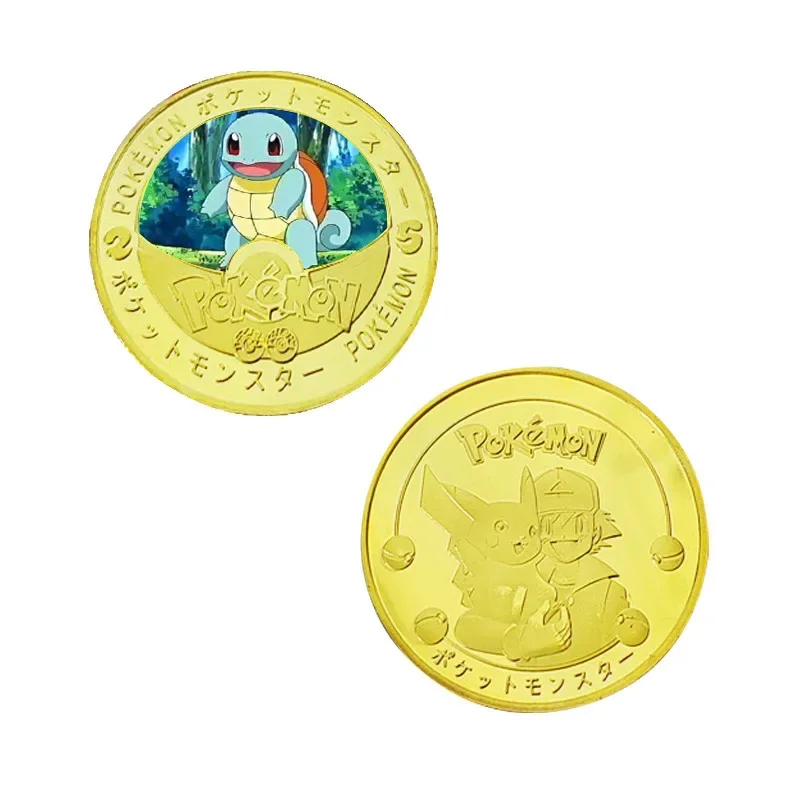 Pokemon Pikachu Cartoon Souvenir Coin Commemorative Coin Anime Action Figures Dragonite Colored Anime Collection Decoration Gift