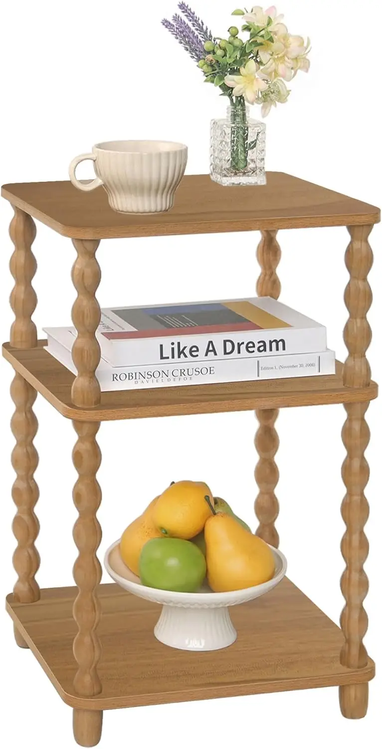 

End Table, Small Side Table with 3 Tier Open Shelf, Modern NightStand Accent Table for Small Spaces, Living Room and Office (