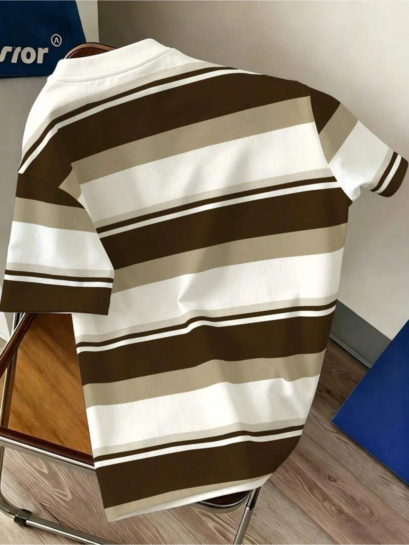 Men Mesh Sports T‑Shirt Letter Print Stripe O‑Neck Short Sleeve Summer Loose Casual Daily Top