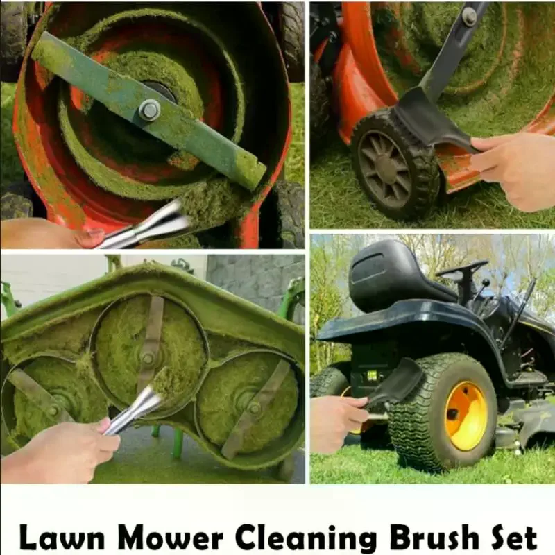 2 Pcs Lawn Mower Cleaning Kit Efficient Scraper & Brush Stainless Steel Ergonomic For Professional Lawn Maintenance