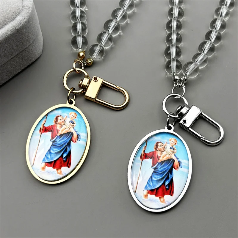 

Christian Saint Joseph Jesus Glass Beads Chain Medal Car Pendant for Women Men Stainless Steel Gold Color Amulet Jewelry Gift