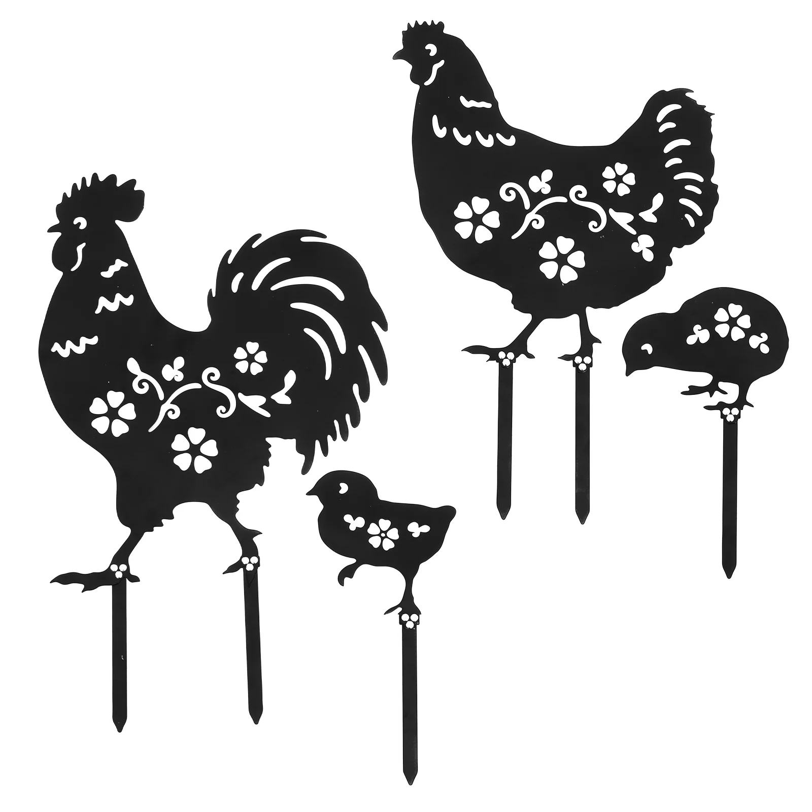 

4 Pcs Fall Decor for Kitchen Plug-in Chicken Yard Wrought Iron 2800X2650X020CM Metal Rooster Garden Stakes Black