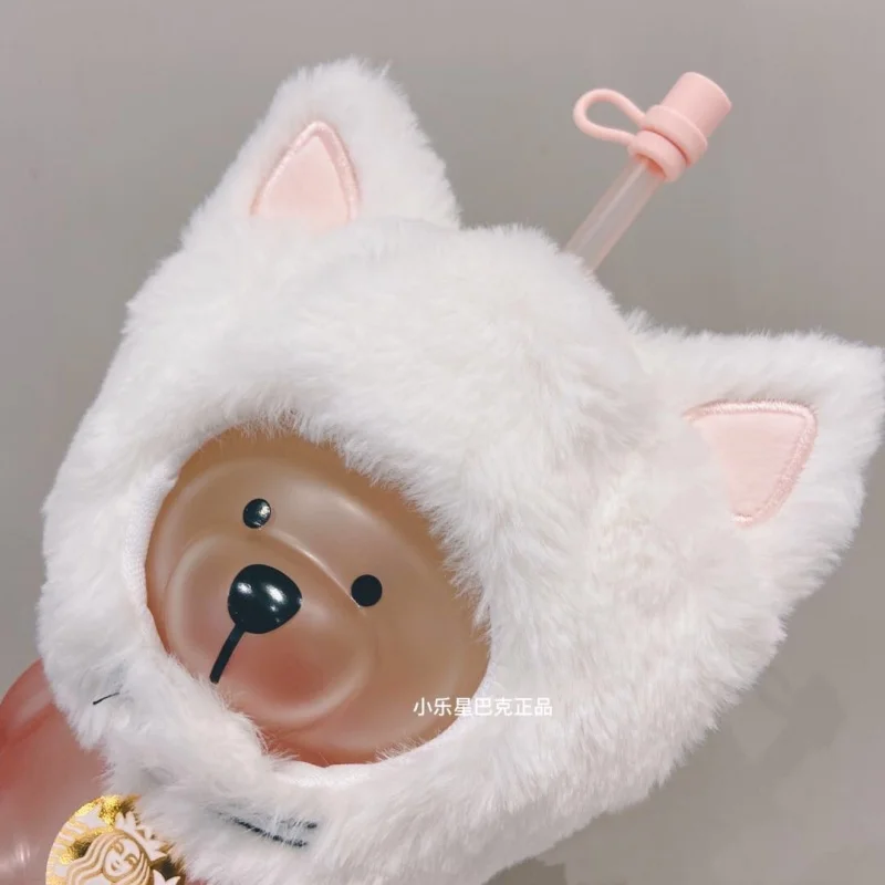 Original Co Branded Straw Cup Cool Black Straw Cup Sakura New Cat Head Cover Glass Cute Large Capacity Sweet Cool Water Cup Gift