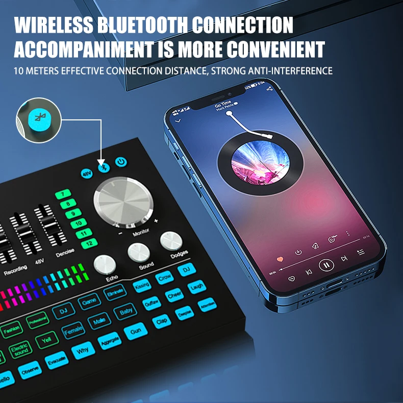 A2 USB Live Audio Sound Card Mixer with 48V Phantom Power OTG Interface Voice Changer Sound Card