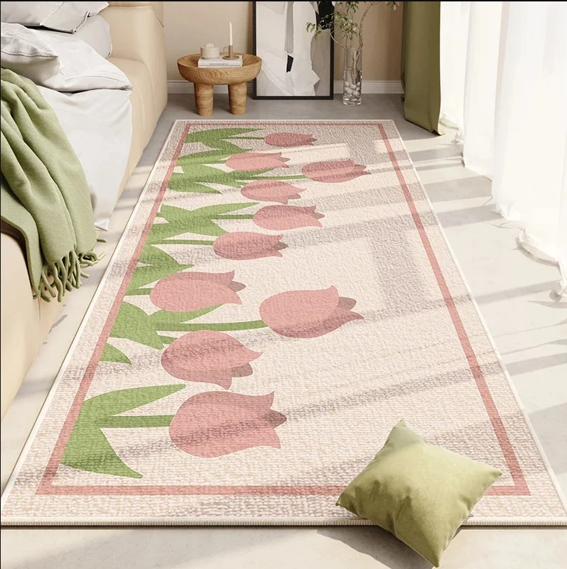 VIKAMA Blanket Ins Style Simple Small Fresh Flower Carpet Personalized Creative Crystal Velvet Bedroom Non-slip Footpad