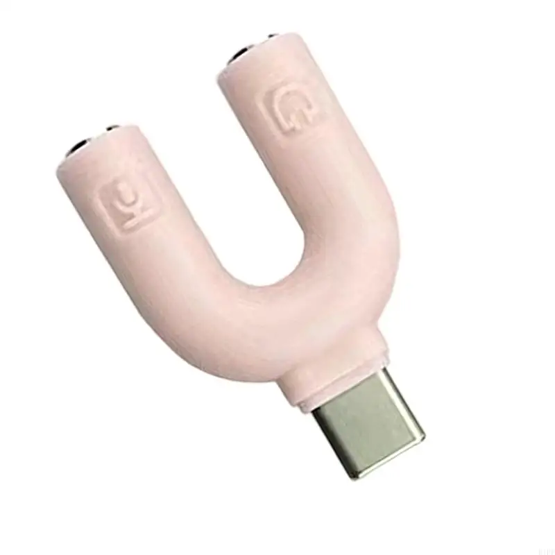 E1PF Rotatable 3.5mm Audios Cable Splitter Type C to 3.5mm Adapter Compactly Design For Simultaneous Listening On Mobile PC