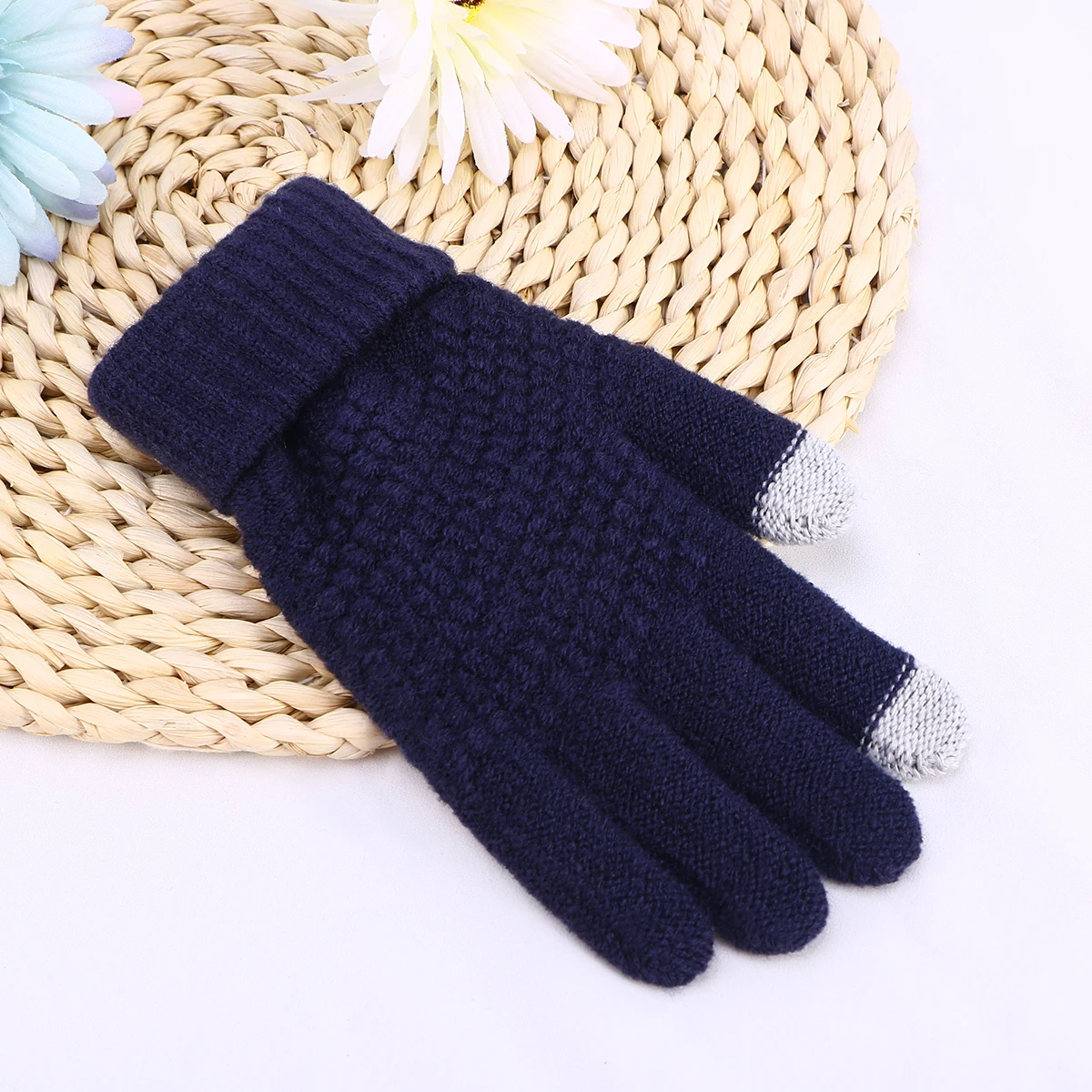 

Touch Screen Gloves Adult Fall Women Black Mittens Winter Knit Cell Phone for Cold Weather Fancy Knitted