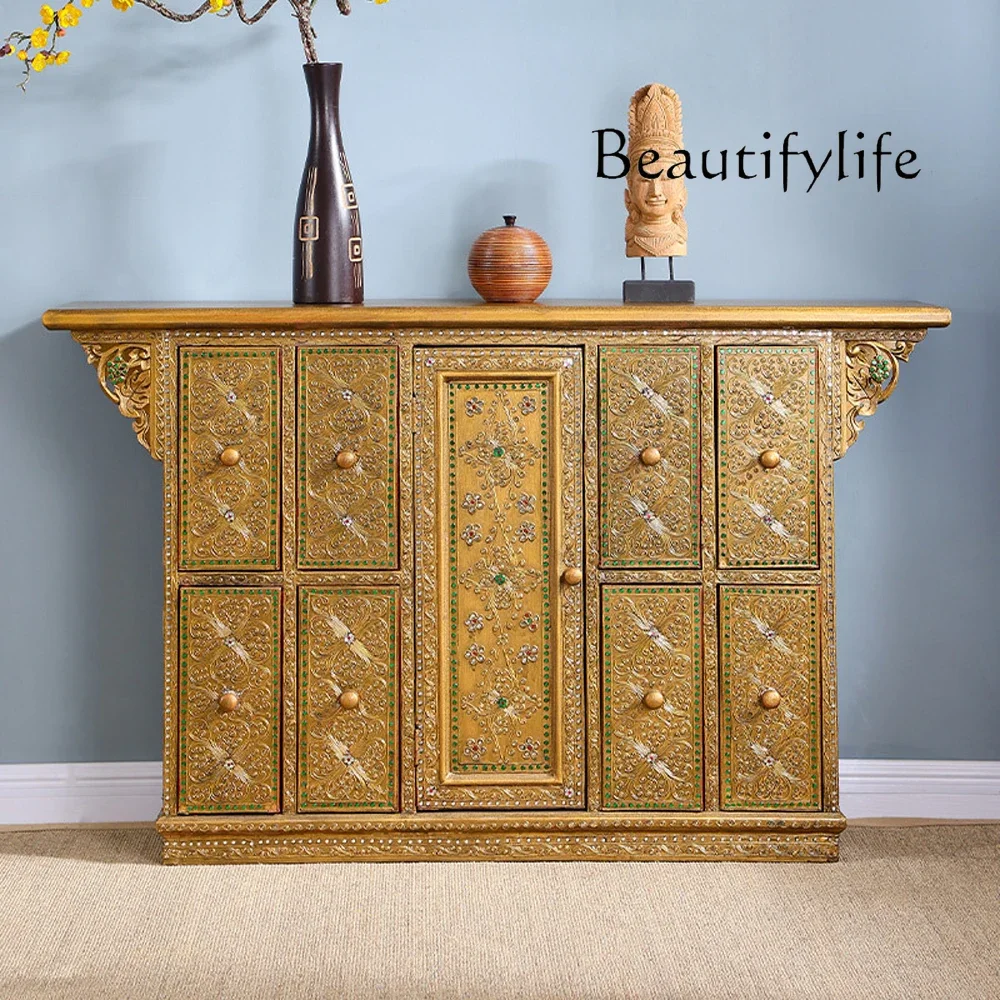 

12Entrance Entrance TV Cabinet South East Asia Style Furniture Thai Living Room Vintage Solid Wood Decorative Cabinet