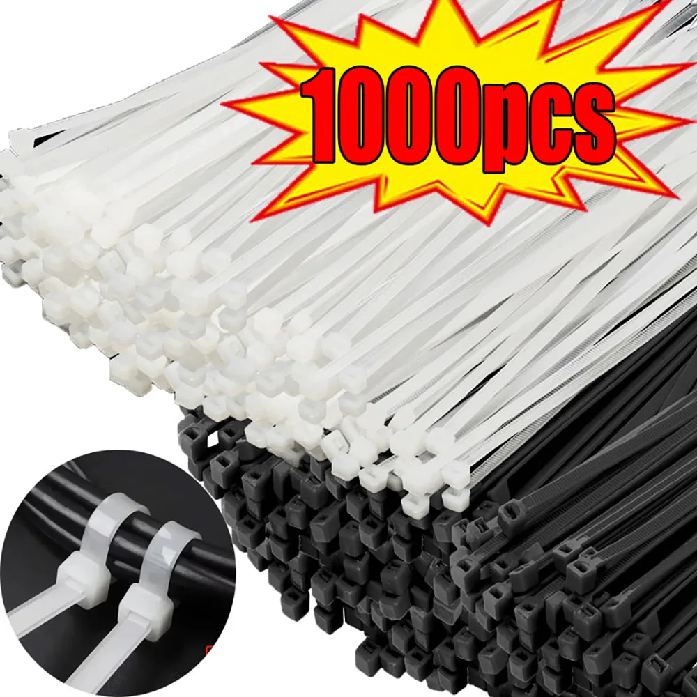 100/200/300/500/1000Pcs Self-locking White Black Plastic Nylon cable Zip Ties Fastening Ring Nylon Clamp strap with lock