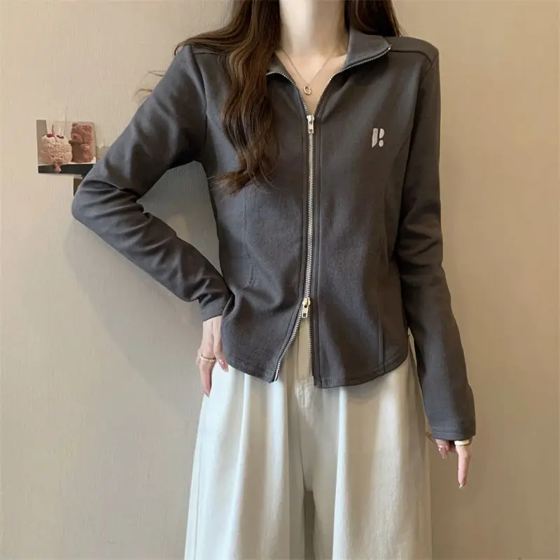 여성용 긴 소매 더블 지퍼 탑 루즈핏 슬림 셔츠 스타일리시한 젊은 캐주얼 블라우스 봄 가을 2026 신상품