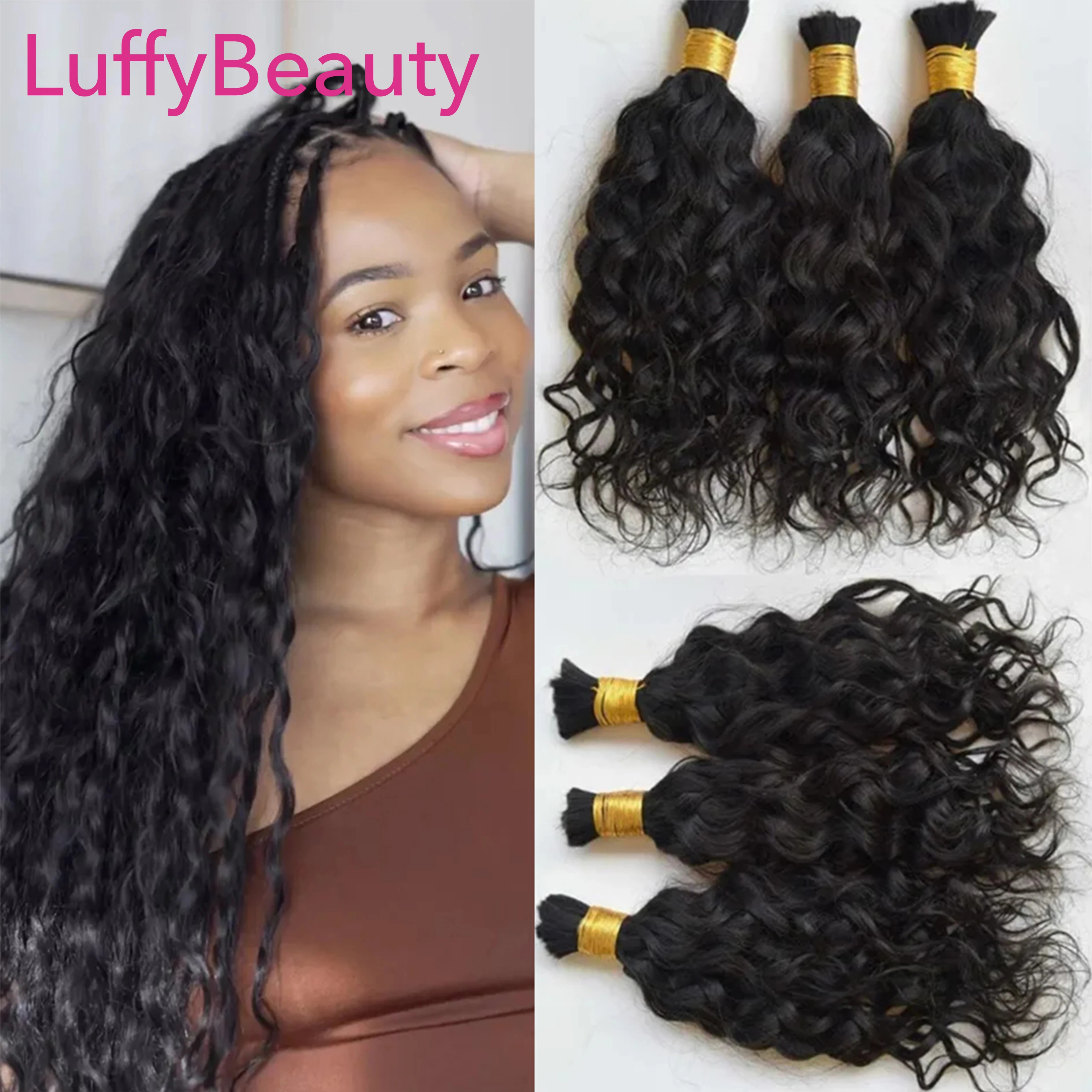 Bulk Human Hair For Braiding Natural Wave Burmese Human Hair No Weft Double Drawn Full End Boho Braids Hair Extensions