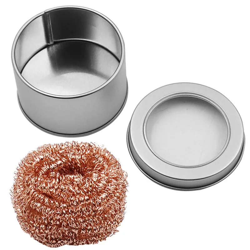 1x Soldering Iron Cleaning Ball Copper Wire Cleaner Steel Ball with Stain Steel Box for Stand Holder Welding Desoldering