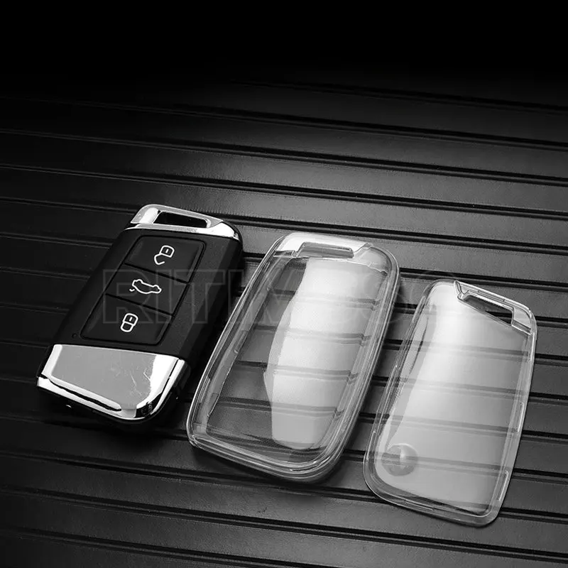New Transparent Soft TPU Car Key Case Cover Bag for VW Volkseagen Passat B8 Magotan for Skoda Superb A7 Kodiaq Seat Shell Fob