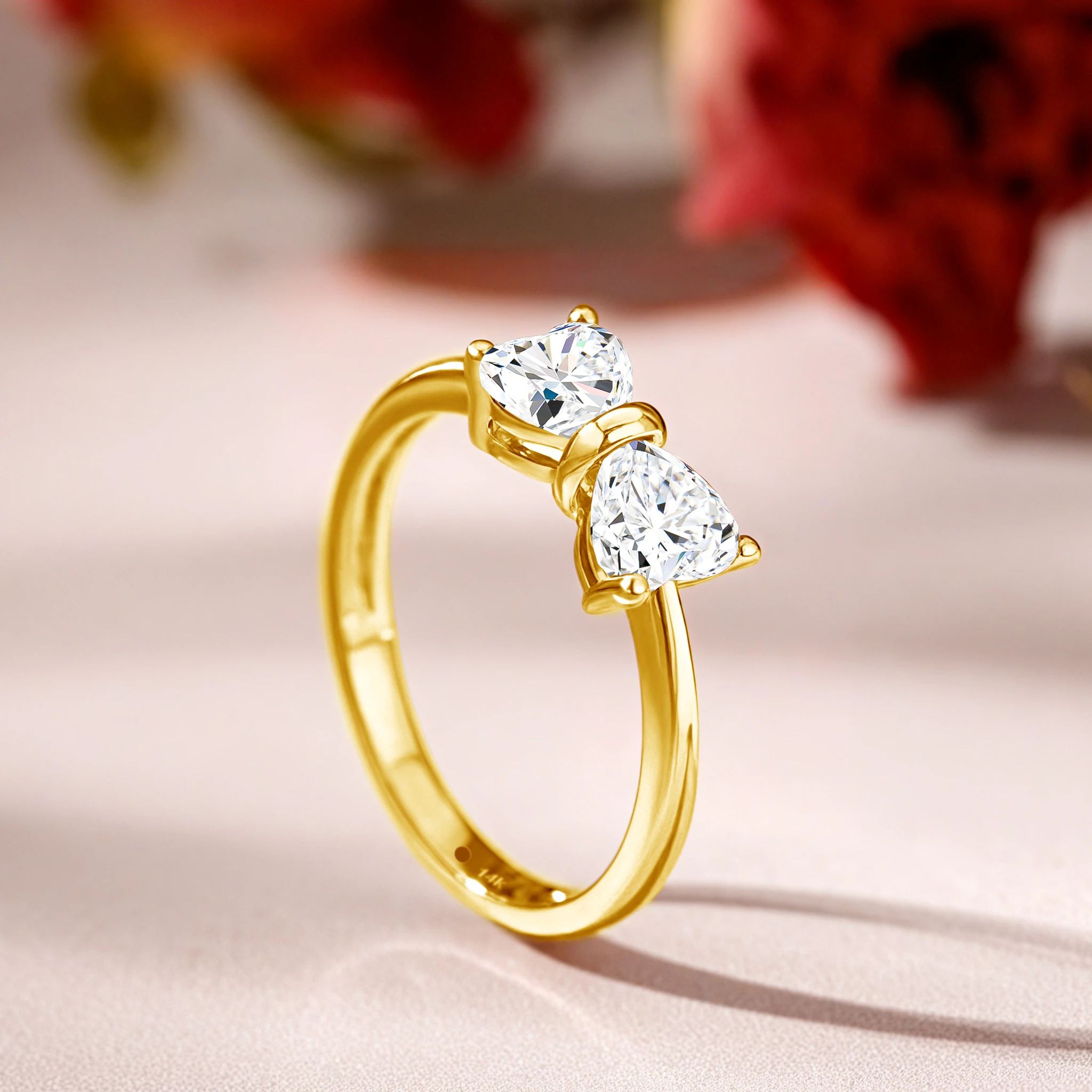 Original Bowknot Heart Cut Moissanite Diamond 14K Gold Ring for Girls AU585 Gift for Loved Women Cute Valentine's Day Gift Rings