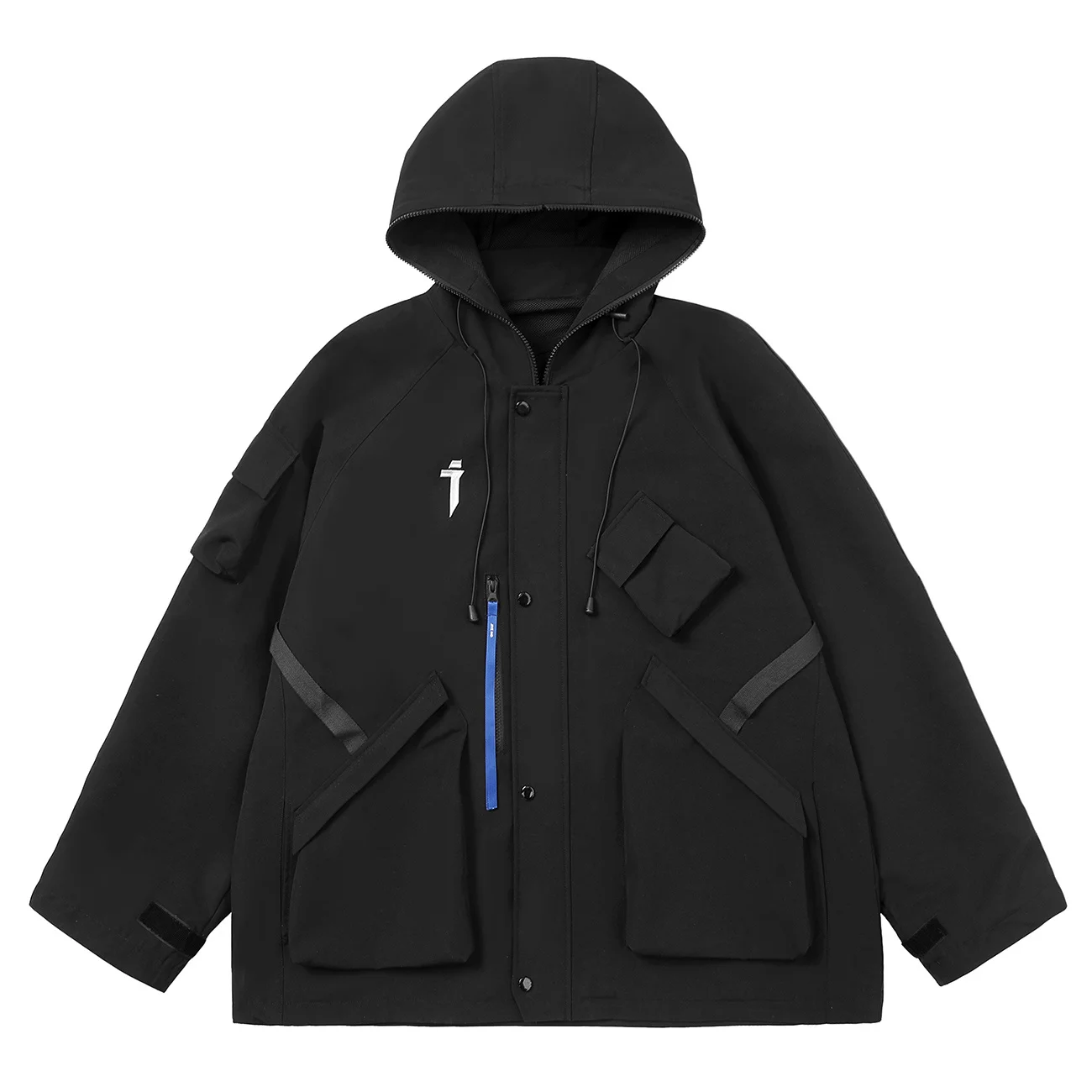 

Oversized Drawstring Jacket Outwear Techwear Hooded Windbreaker Coats Hidden Pockets Cargo Jackets Streetwear