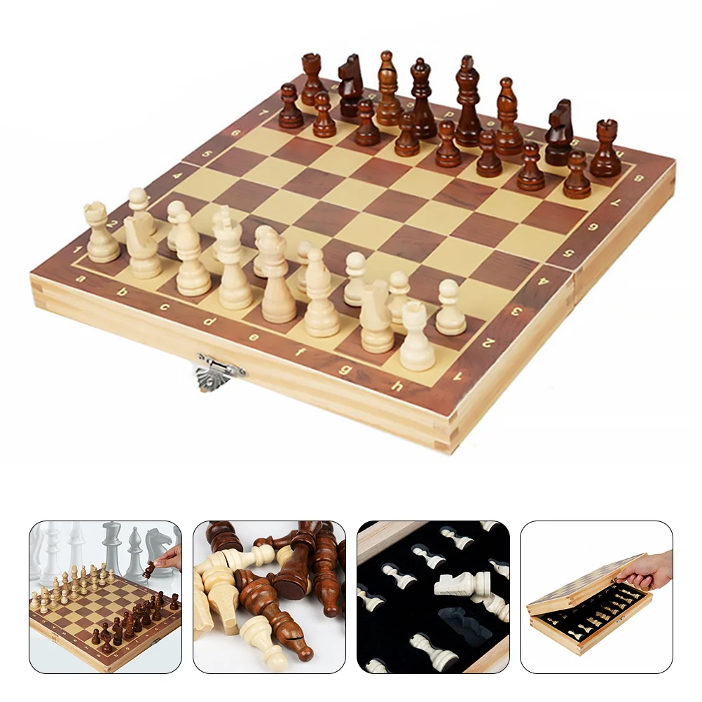 

Magnetic Chess Game Toys Children Educational Fold Foldable Board Wood Plaything for Kids Assorted Color Set