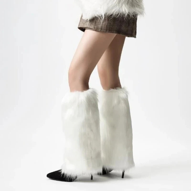 

1 пара белых гетр из искусственного меха, бахилы Y2K, однотонные носки в готическом стиле, модные женские теплые носки в стиле панк Jk длиной до колена в стиле хип-хоп