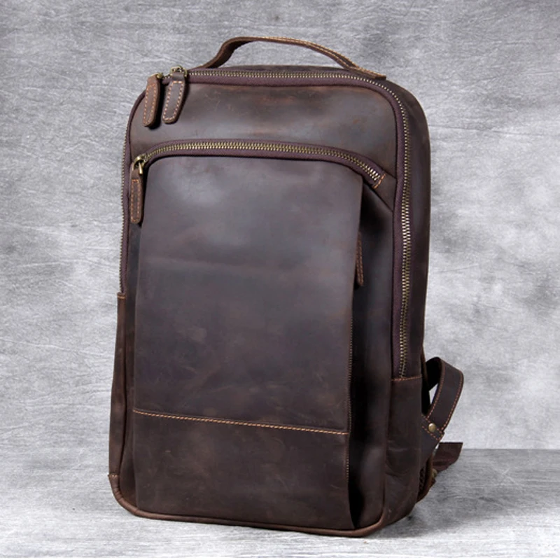 Vintage Crazy Horse Genuine Leather Backpack Men Daily Bagpack Male Rucksack Traving Hiking Knapsack Bag Large Capacity M-802